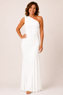 Claire Ruched Mesh One-Shoulder Maxi Dress