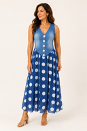 Rose Denim Polka Dot Dress