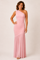 Claire Ruched Mesh One-Shoulder Maxi Dress