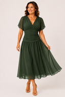 Natalie Chiffon Flutter-Sleeve Midi Dress