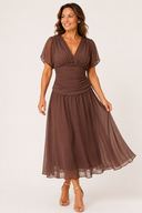 Natalie Chiffon Flutter-Sleeve Midi Dress