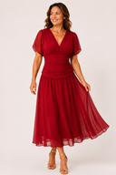 Natalie Chiffon Flutter-Sleeve Midi Dress