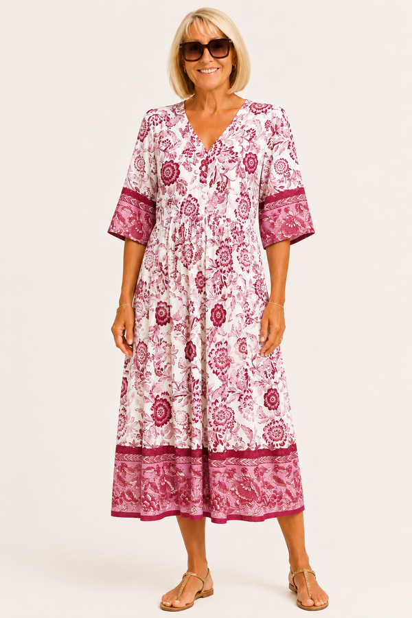 Angela Floral V-Neck Bohemian Midi Dress