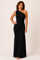 Claire Ruched Mesh One-Shoulder Maxi Dress